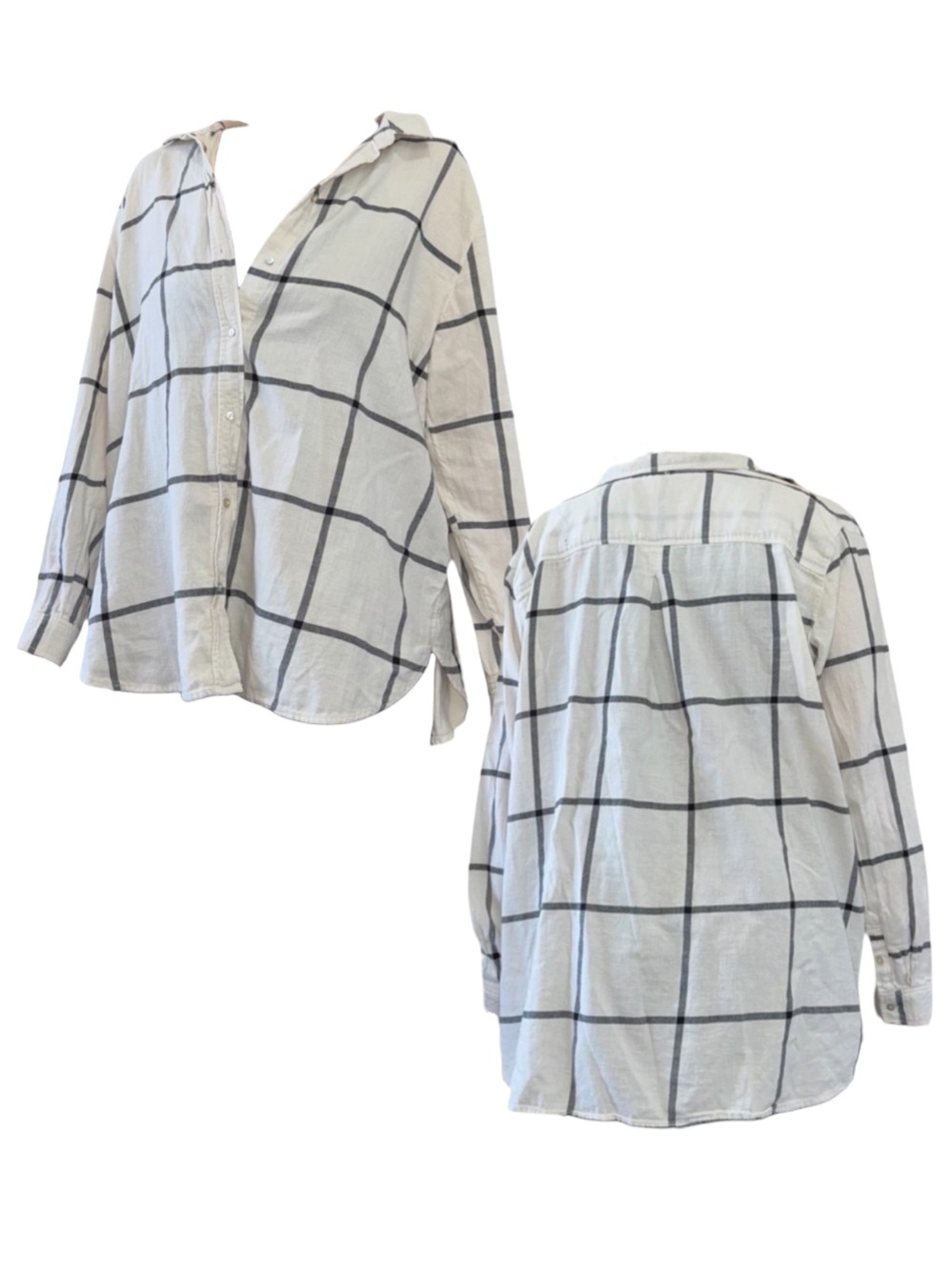 H&M Cream and Black Plaid Button-Down Shirt